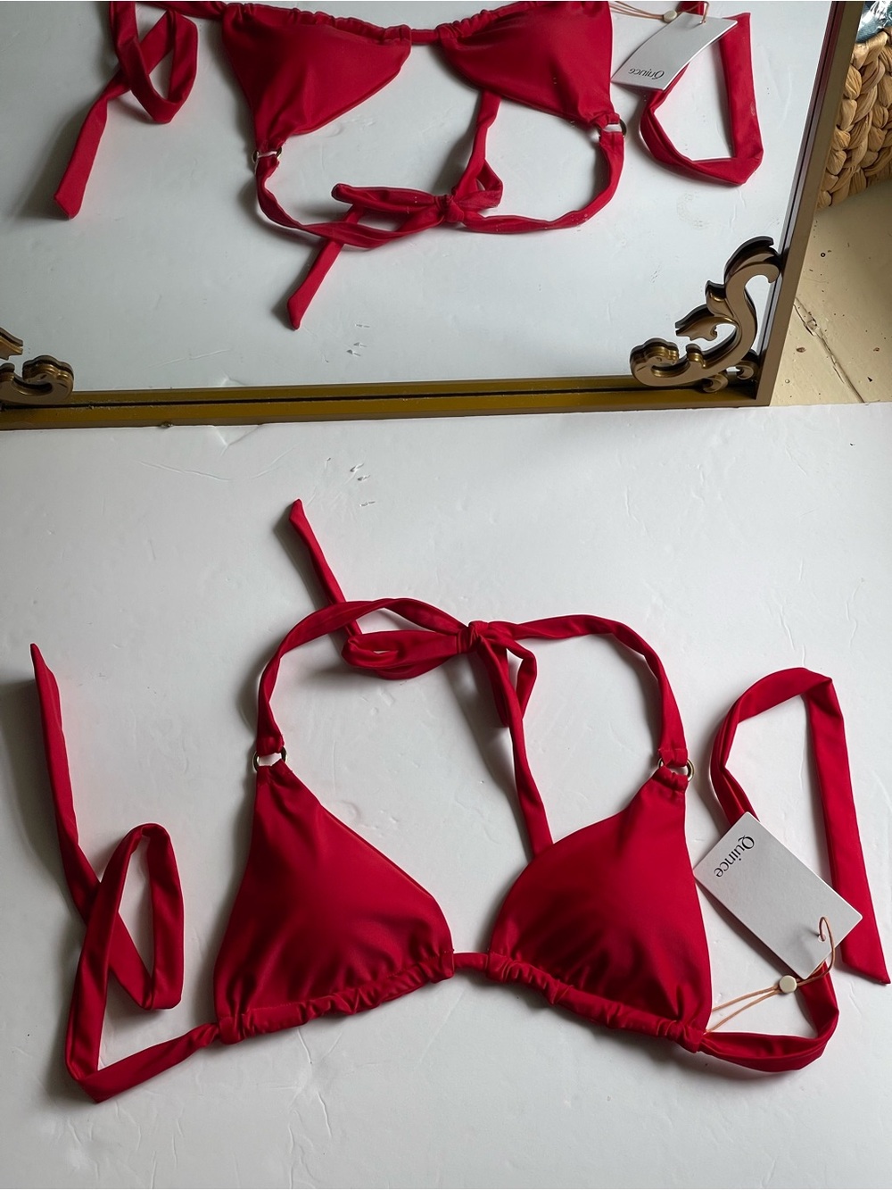 Quince NWT Red Italian Full Coverage Ring Triangle Bikini Top - Picture 2 of 7
